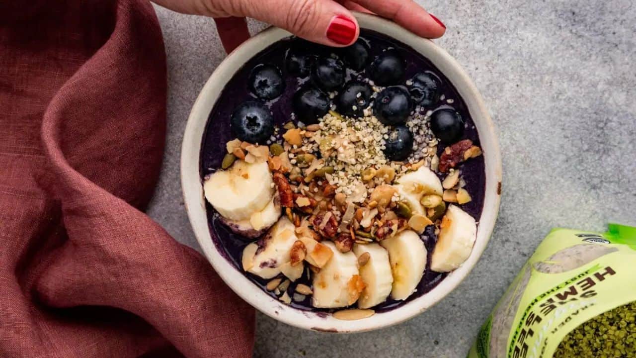 High Protein Acai Bowl with Blueberries