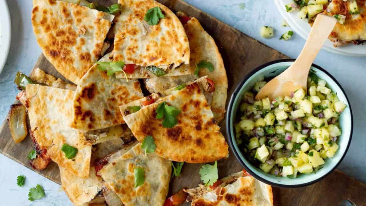 Jerk Chicken Quesadillas with Pineapple Salsa