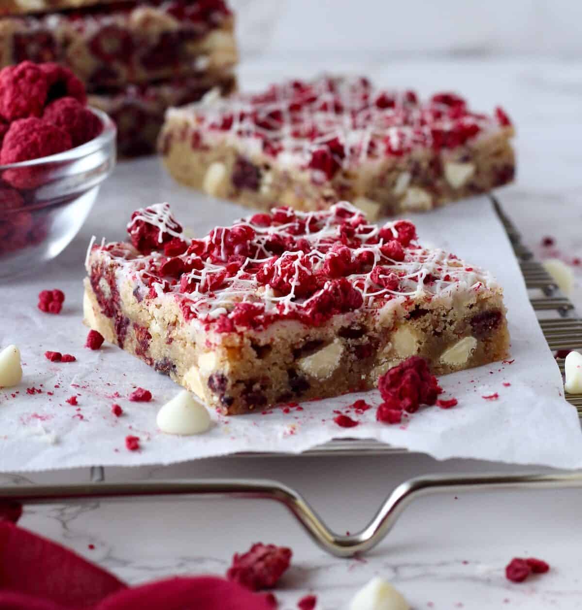 Raspberry and White Chocolate Blondies