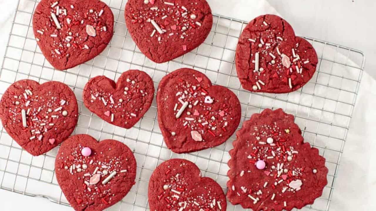 Red Velvet Heart Cake Mix Cut Out Cookies