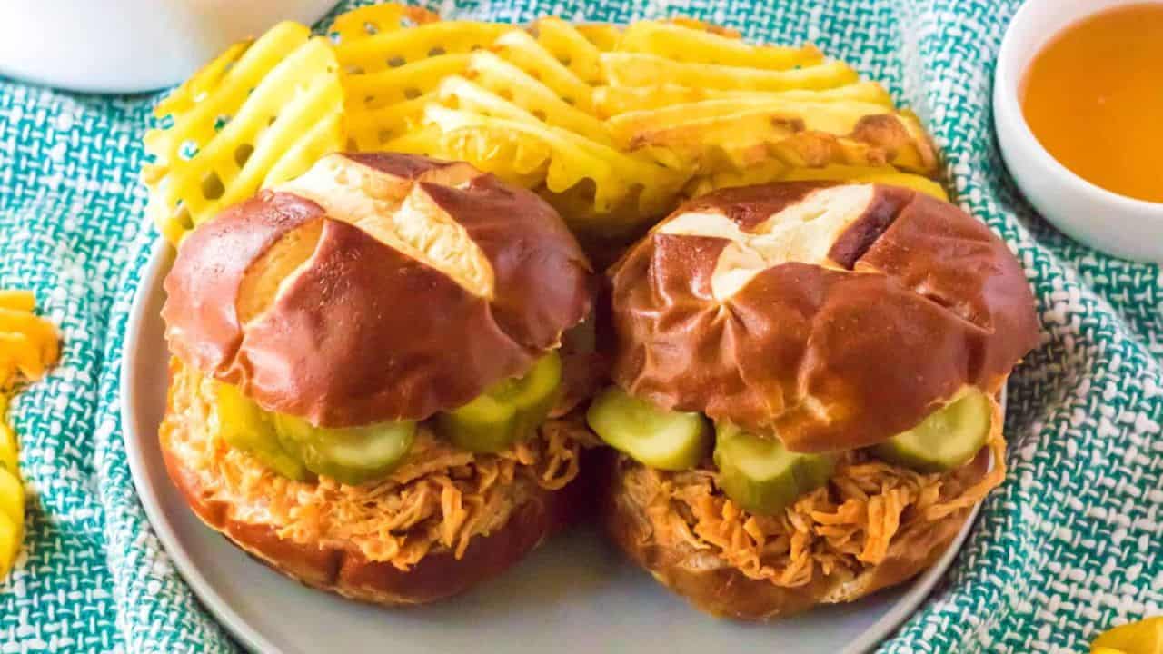 Slow Cooker Hot Honey Chicken Sandwiches