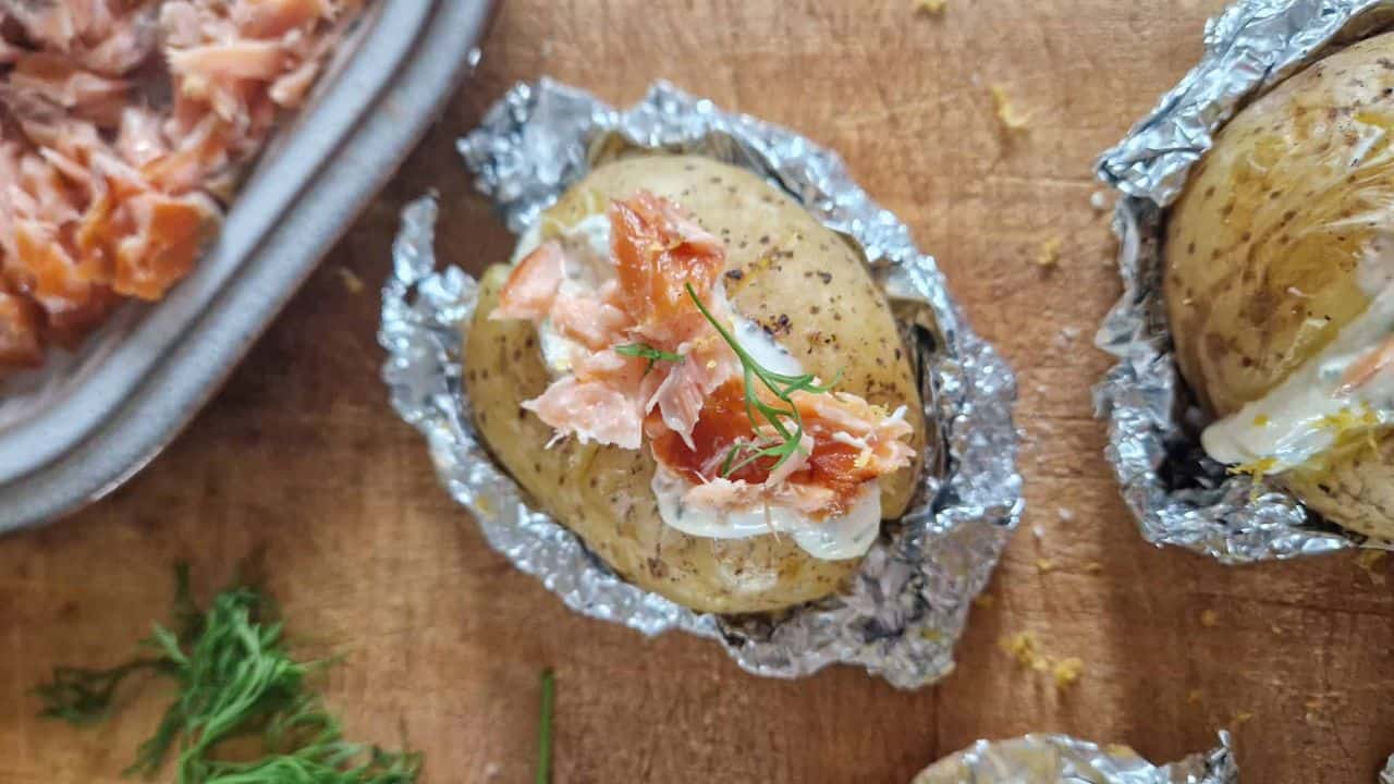 Smoked salmon baked potato