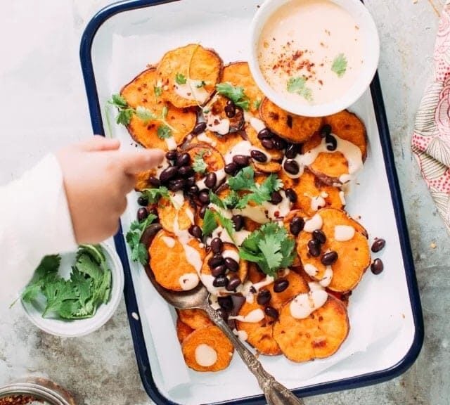 Sweet Potato Nachos with Cheese Sauce