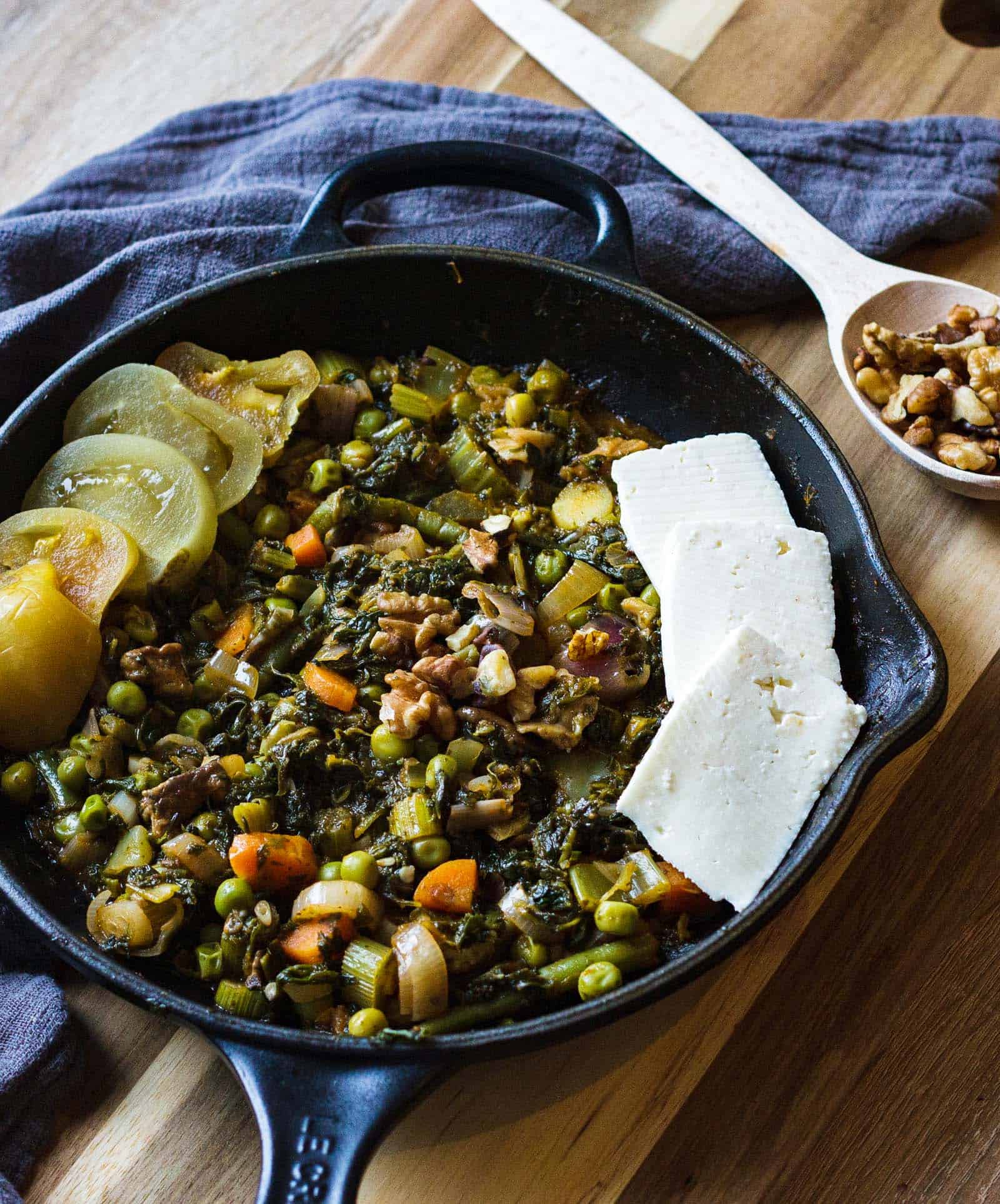 Skillet with Spinach and Lots of Vegetables