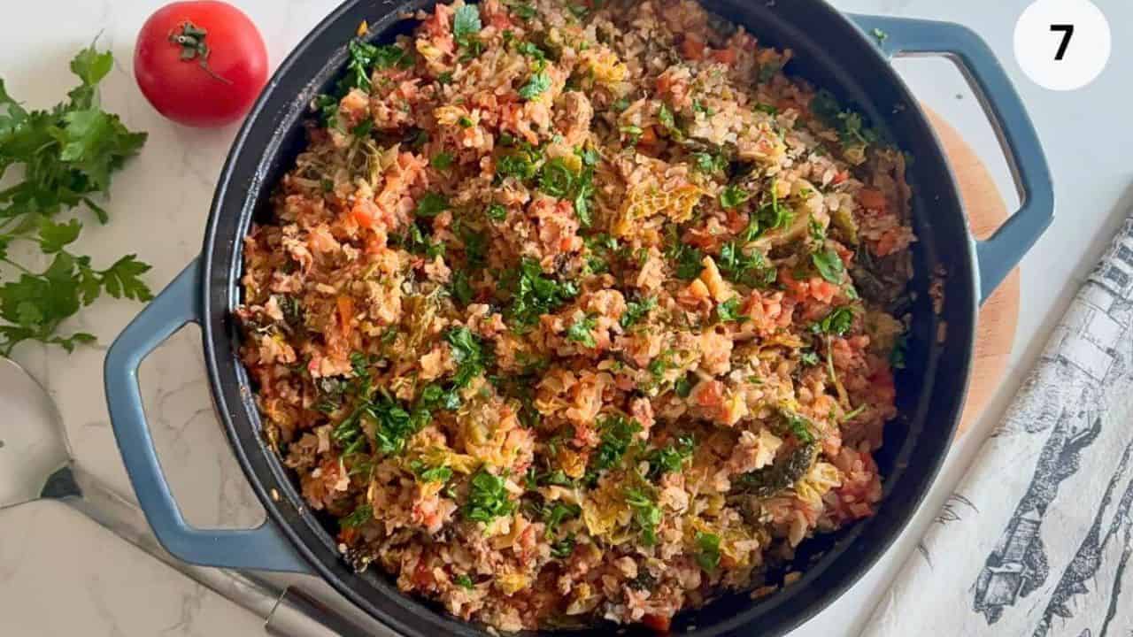 Cabbage Roll Casserole with Ground Beef and Rice
