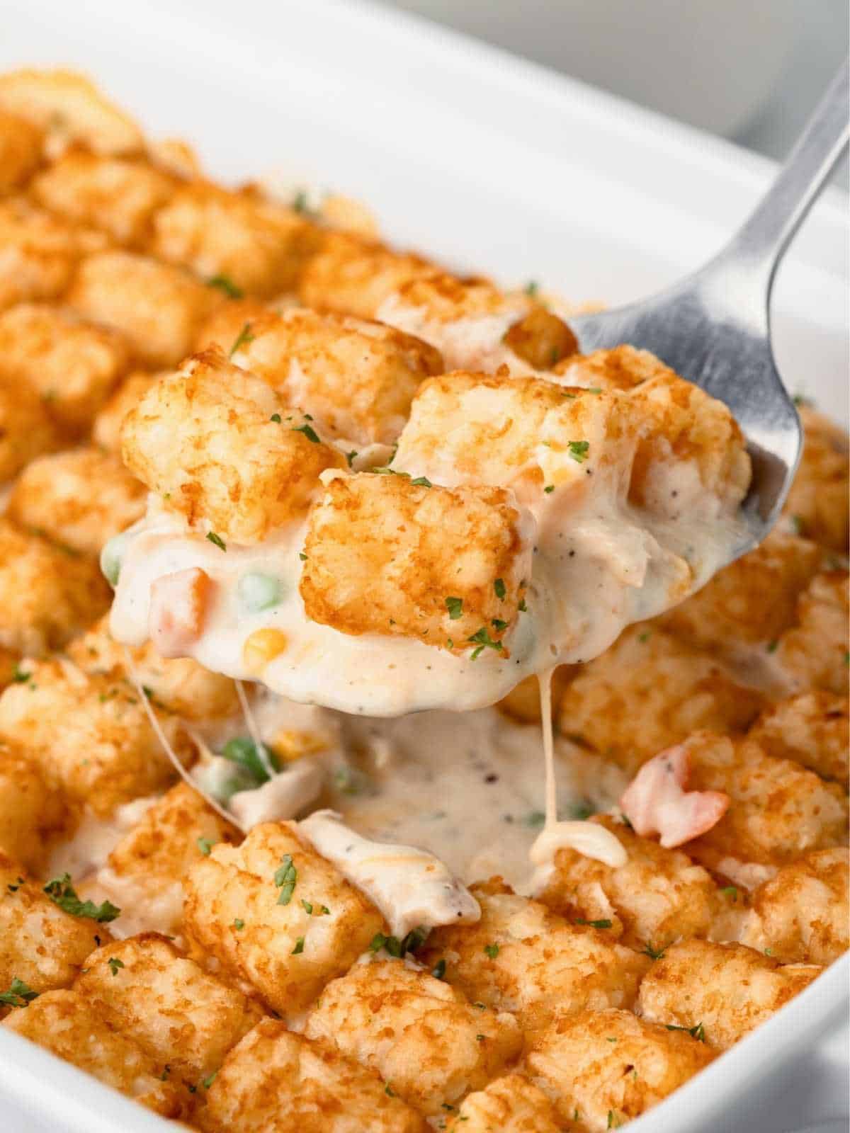Delicious crispy chicken casserole with creamy sauce and herbs, perfect for family dinners.