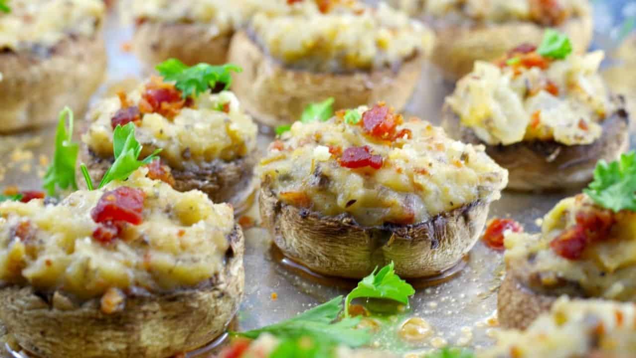 Cheesy Potato Pierogi Stuffed Mushrooms