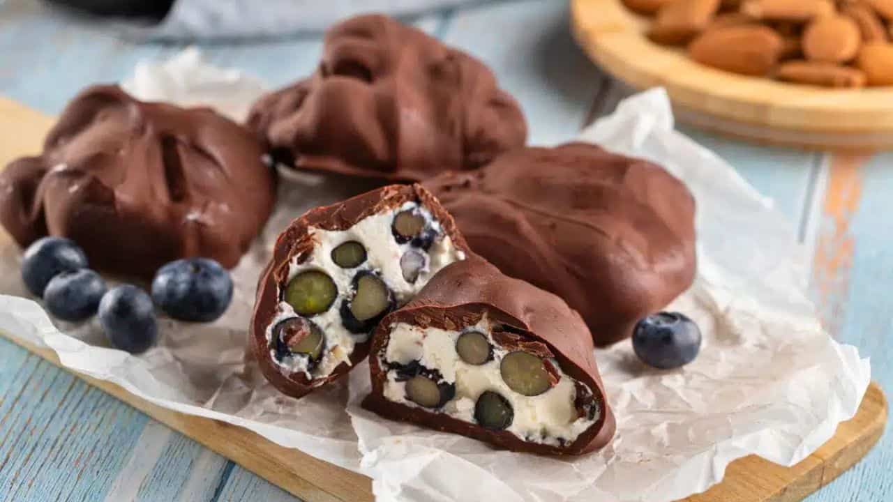 Chocolate Covered Yogurt Bites with Blueberries & Almonds