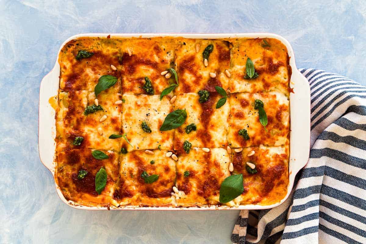 Creamy Pesto Chicken and Zucchini Lasagna