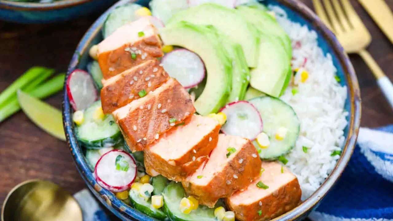 Cucumber Miso Salmon Rice Bowls Recipe