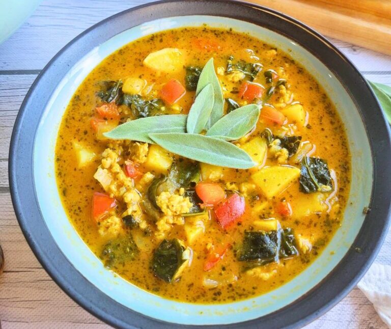 Gut Healing Pumpkin Chicken Soup With Coconut Cream Sage