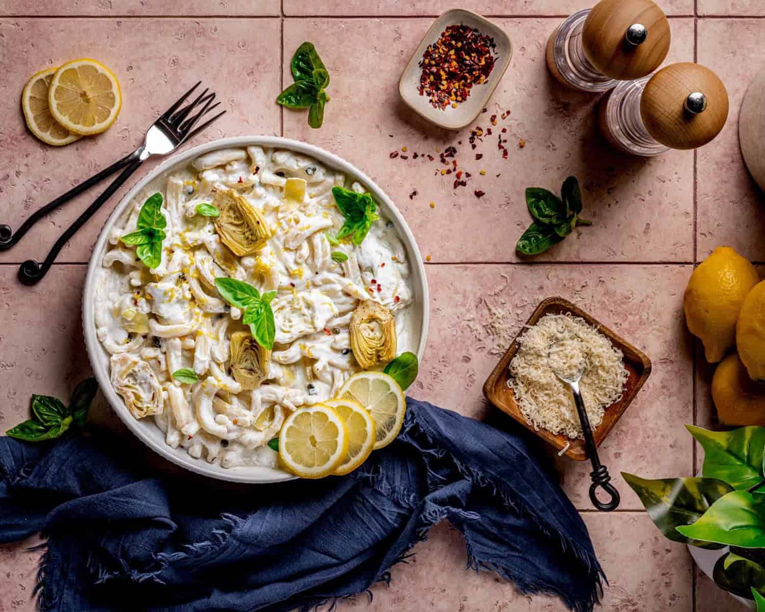 Lemon Ricotta Caper Casarecce with Artichokes
