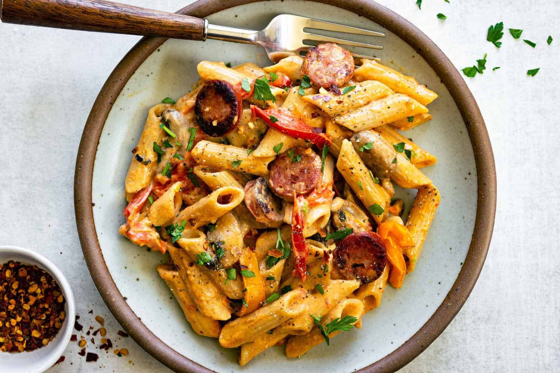 One Pot Creamy Cajun Sausage Pasta