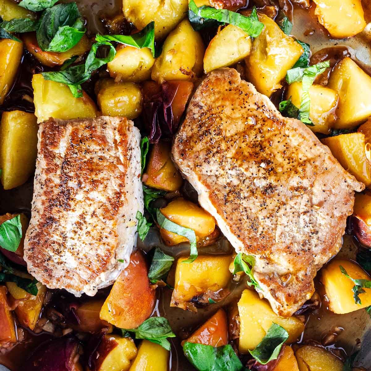 Pan-Seared Pork Chops with Peaches