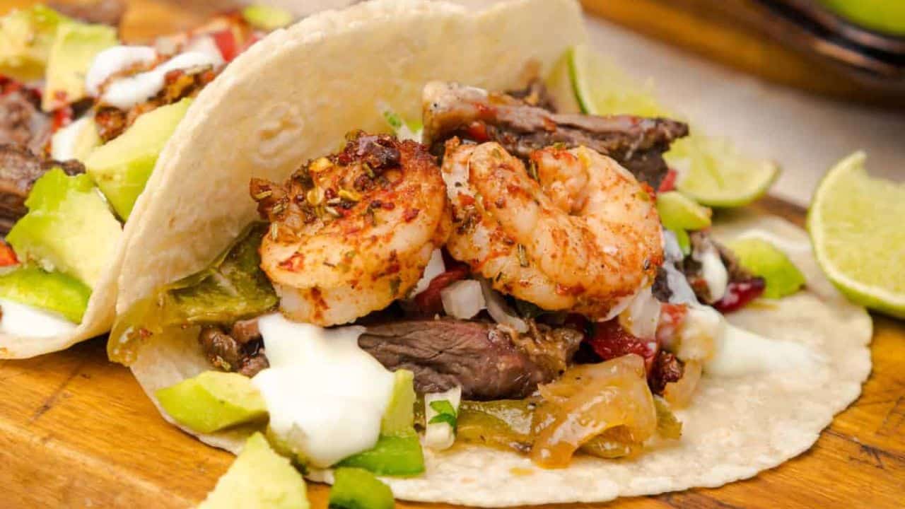 Sheet Pan Steak and Shrimp Fajitas