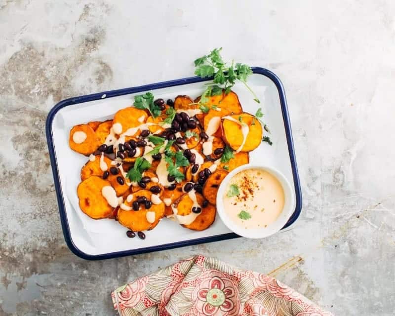 Sweet Potato Nachos With Easy 3 Ingredient Cheese Sauce