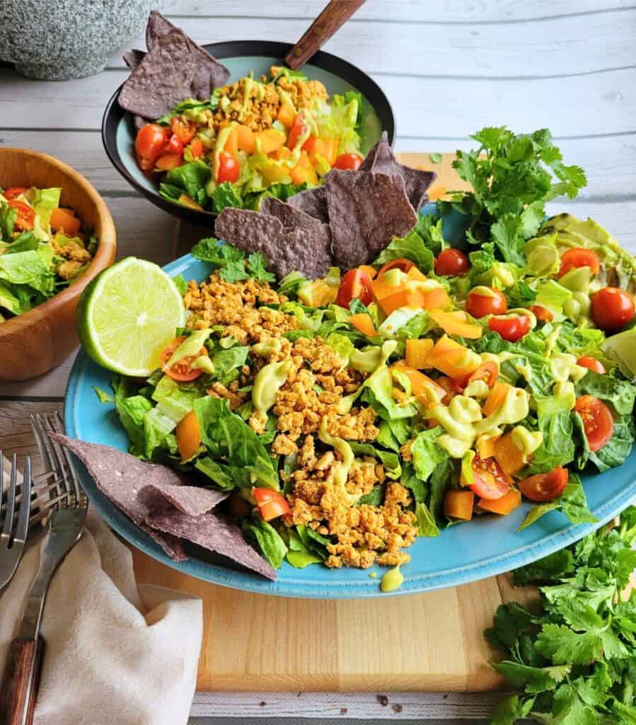 Taco Salad Bowls with Creamy Avocado Lime Dressing