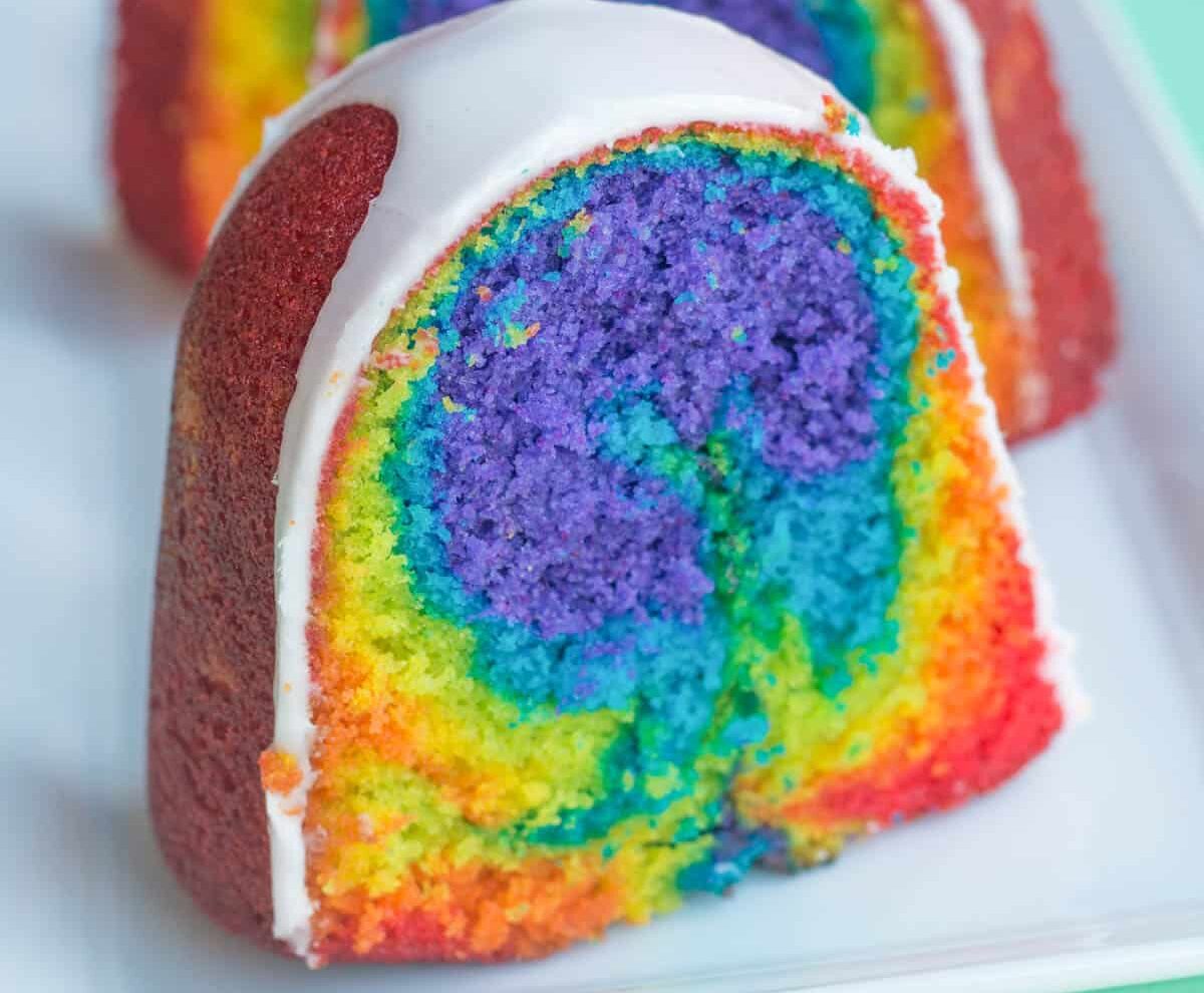 Easy Rainbow Cake with Lemon Glaze