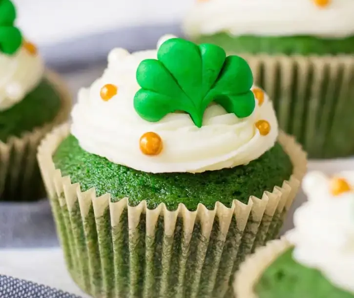 Green Velvet Cupcakes with Shamrock Toppers
