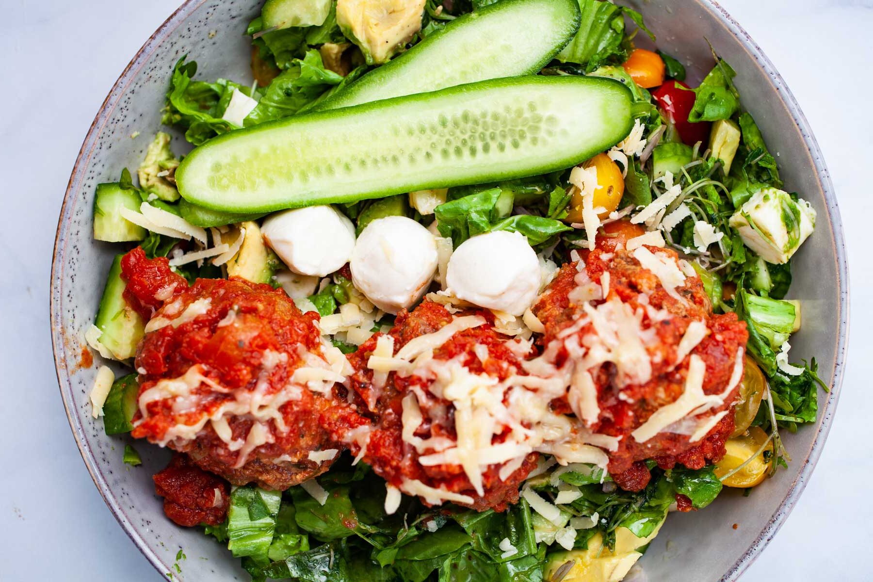 Italian Meatball Salad with a Simple Dressing