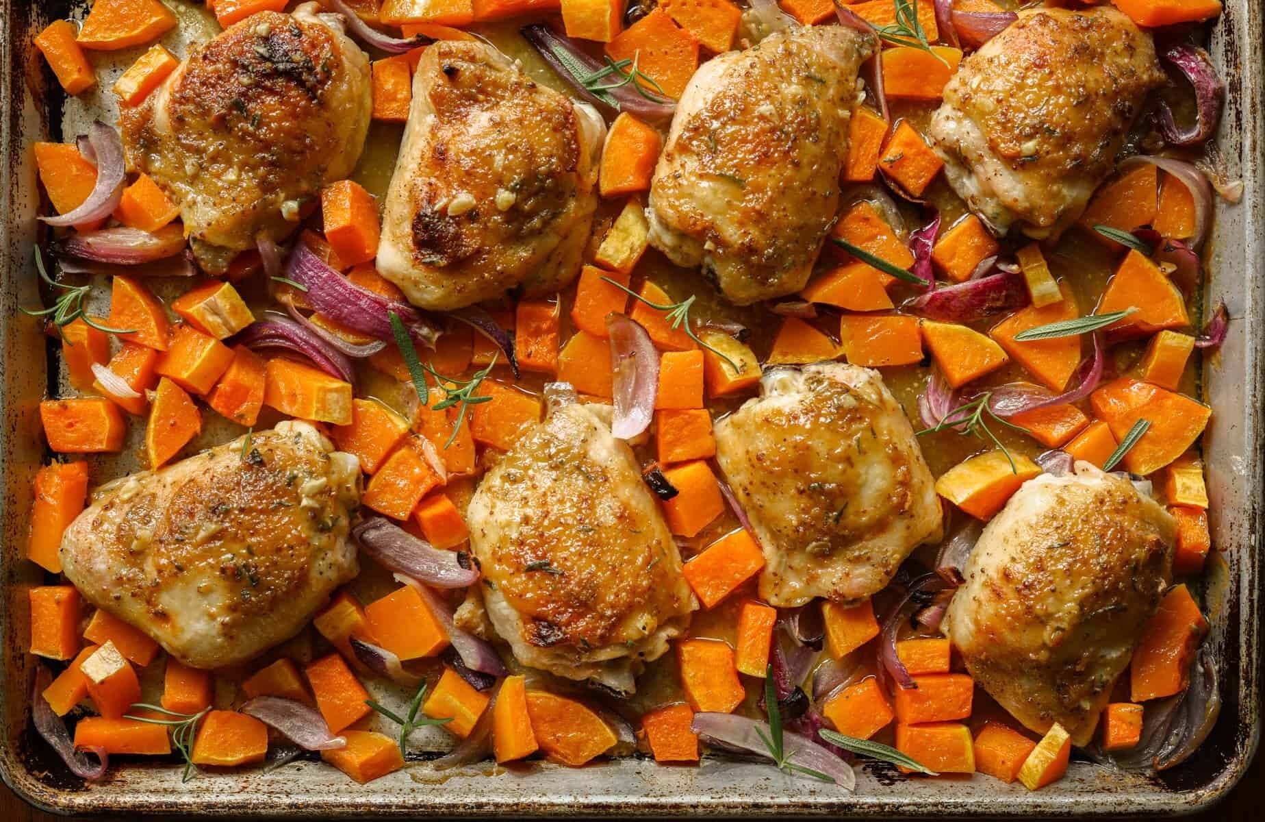 Maple Mustard Chicken and Butternut Squash Sheet Pan