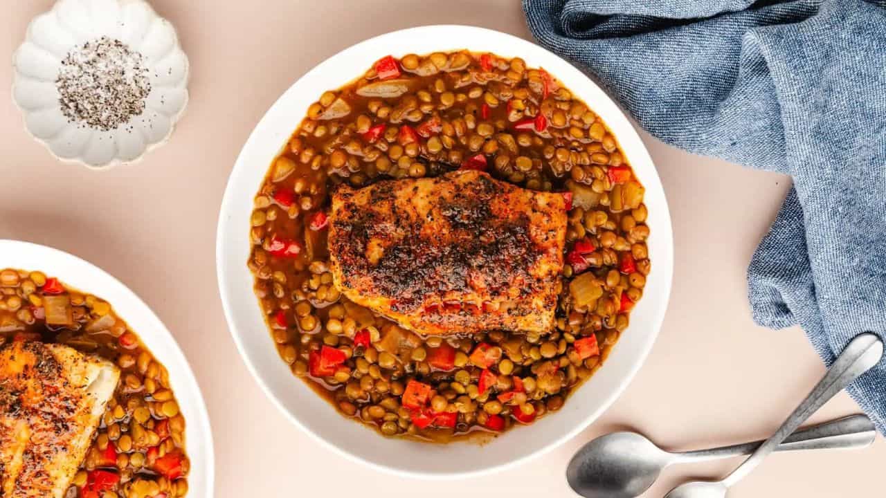 Roasted Fish and Lentils