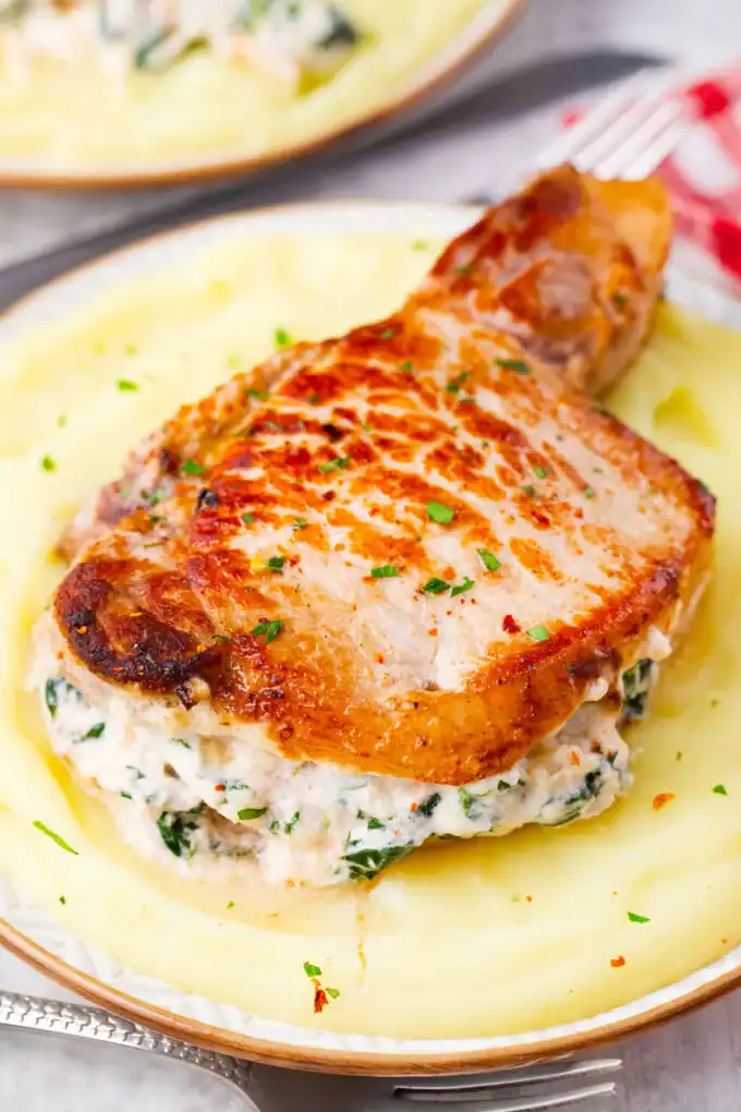 Spinach Dip Stuffed Pork Chops