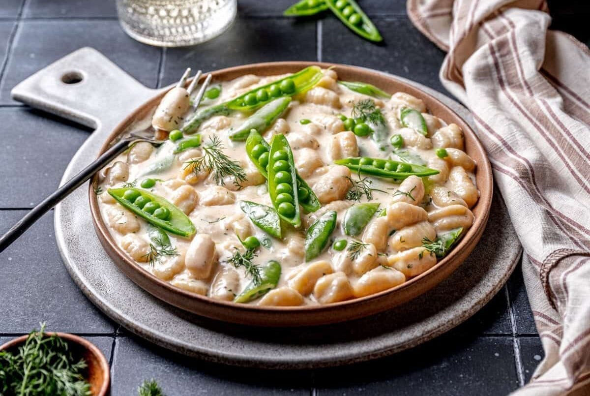 Spring Gnocchi with Sugar Snap Peas and Dill Cream Sauce