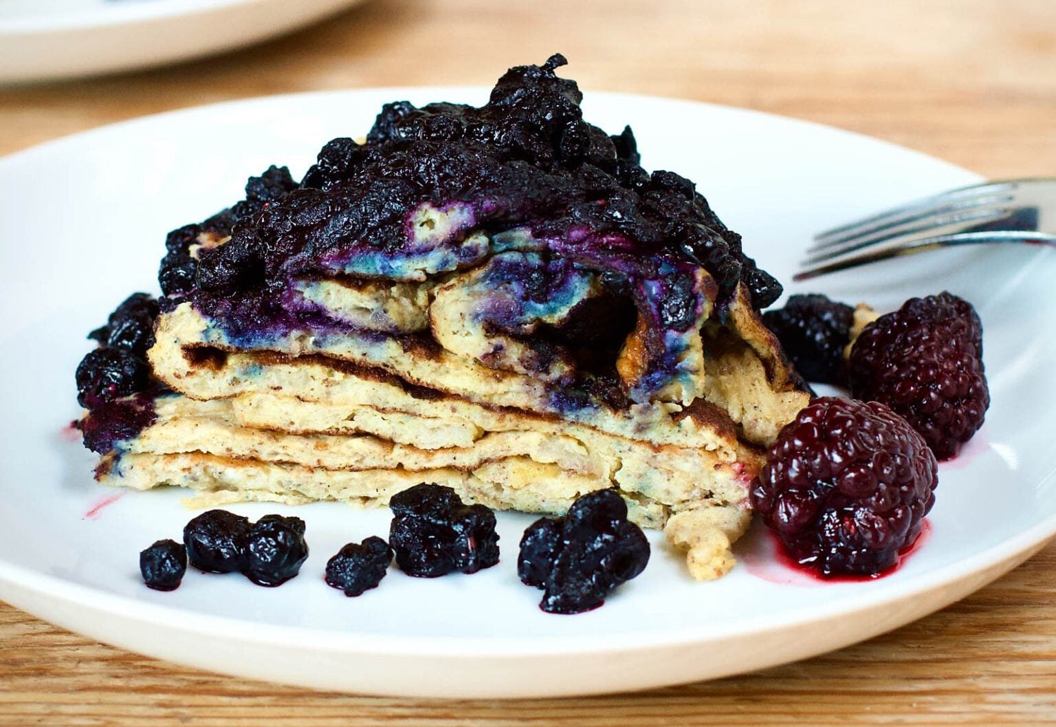 Messy Banana and Egg Pancakes with Berries