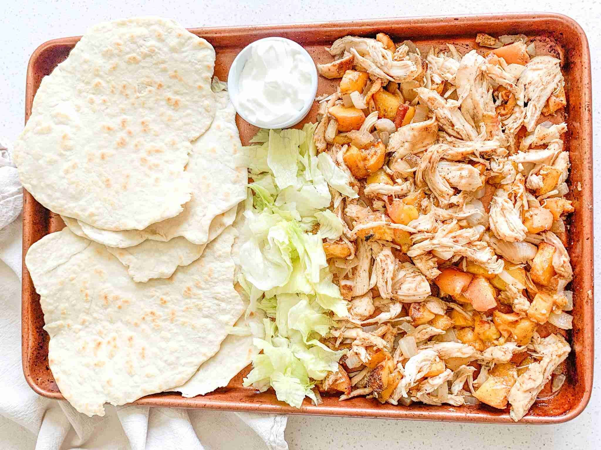 Sheet Pan Chipotle Chicken Peach Tacos