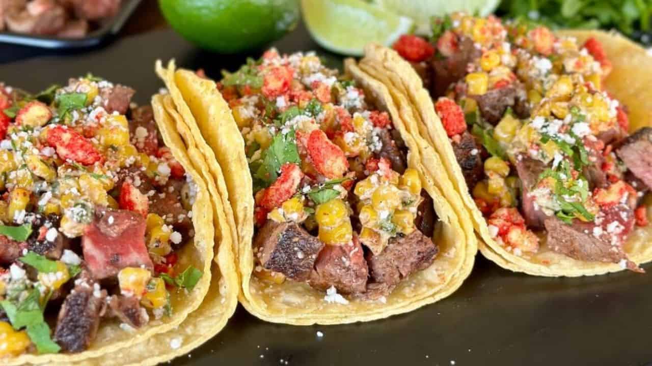 Steak Elote Tacos with Mexican Street Corn